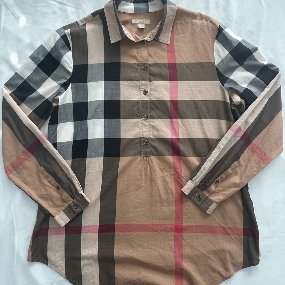 Burberry Beige and Black Plaid Button Down Shirt